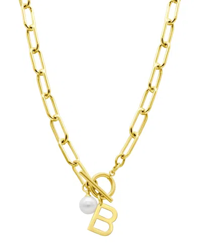 Shop Adornia Tarnish Resistant 14k Gold-plated Freshwater Pearl Initial Toggle Necklace In White- B