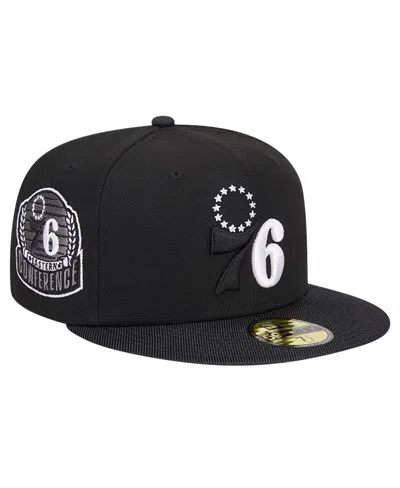 Shop New Era Men's  Black Philadelphia 76ers Active Satin Visor 59fifty Fitted Hat