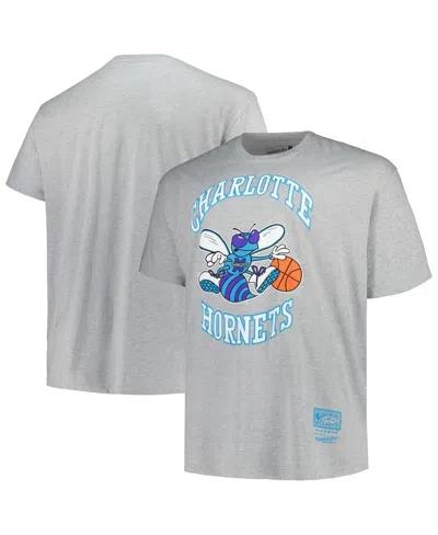Mitchell & Ness Men's  Heather Gray Distressed Charlotte Hornets Big And Tall Hardwood Classics Vinta In Heather Gray