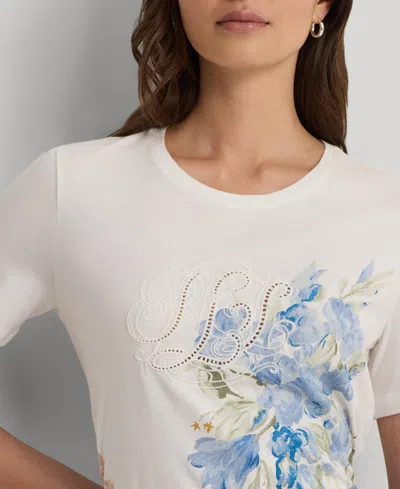 Shop Lauren Ralph Lauren Women's Embroidered Floral Tee In White