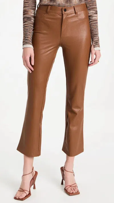 Shop Paige Claudine Vegan Leather Ankle Flare Jeans In Dark Argan In Brown