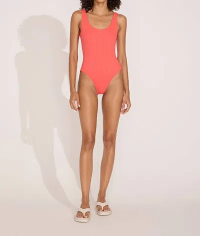 Shop Solid & Striped The Anne-marie Ribbed One Piece In Hot Coral In Red