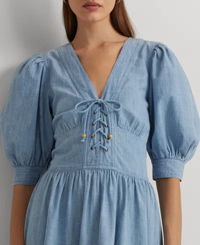 Shop Lauren Ralph Lauren Women's Cotton Puff-sleeve Chambray Dress