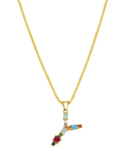 Adornia 14k Gold-plated Multi Color Stone Initial Necklace In Gold- Y