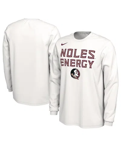 Shop Nike Men's And Women's  White Florida State Seminoles 2024 On-court Bench Energy Long Sleeve T-shirt