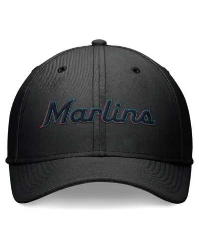 Shop Nike Men's  Black Miami Marlins Evergreen Performance Flex Hat