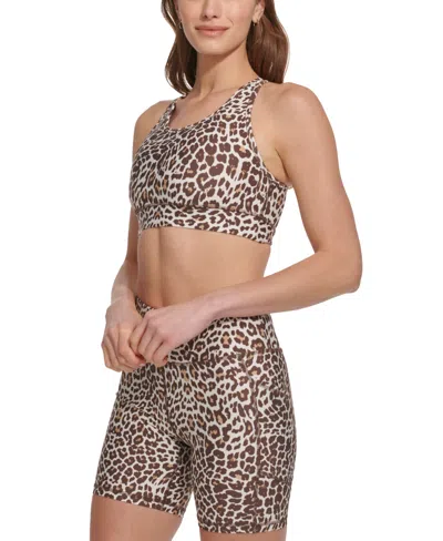 Shop Dkny Sport Women's Animal-print Low-impact Strappy Sports Bra In Natural Cheetah
