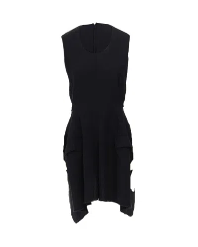 Shop Comme Des Garçons Comme Des Garcons Vintage Aw94 Black Wool Raw Edge Slit Sides Tie Back Dress