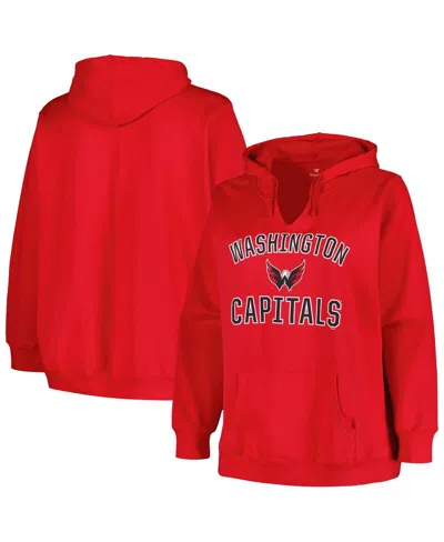 Shop Profile Women's  Red Washington Capitals Plus Size Arch Over Logo Pullover Hoodie