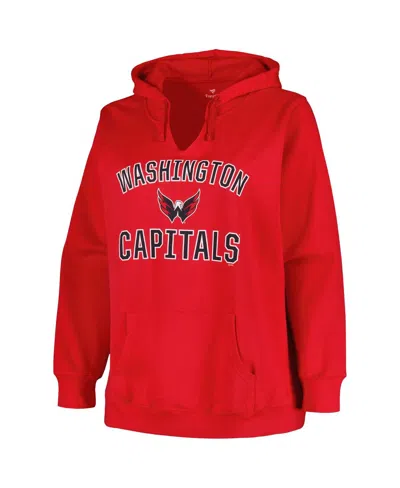 Shop Profile Women's  Red Washington Capitals Plus Size Arch Over Logo Pullover Hoodie