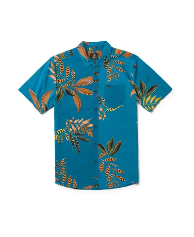 Shop Volcom Men's Paradiso Floral Short Sleeve Shirt In Ocean Teal