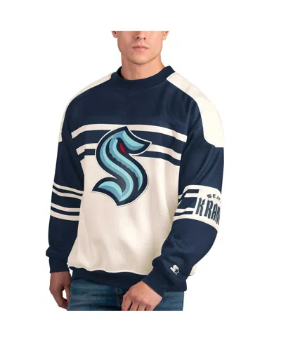 Starter White Seattle Kraken Defense Fleece Crewneck Pullover Sweatshirt In White