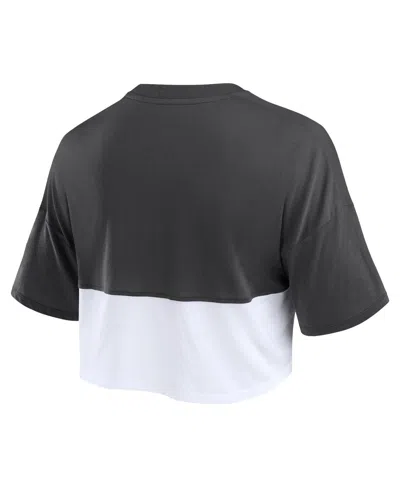 Fanatics Women's  Black, White Cincinnati Bengals Boxy Color Split Cropped T-shirt In Black,white