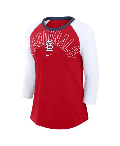 Nike Women's  Red, White St. Louis Cardinals Knockout Arch 3/4-sleeve Raglan Tri-blend T-shirt In Red,white