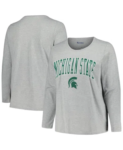 Profile Heather Gray Michigan State Spartans Plus Size Arch Over Logo Scoop Neck Long Sleeve T-shirt In Heather Gray