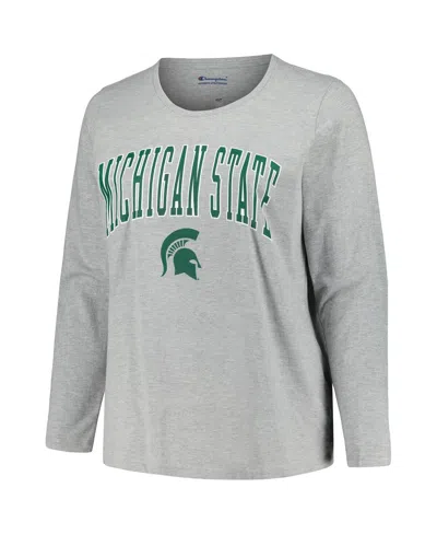 Shop Profile Women's  Heather Gray Michigan State Spartans Plus Size Arch Over Logo Scoop Neck Long Sleeve