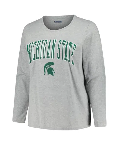 Profile Heather Gray Michigan State Spartans Plus Size Arch Over Logo Scoop Neck Long Sleeve T-shirt In Heather Gray