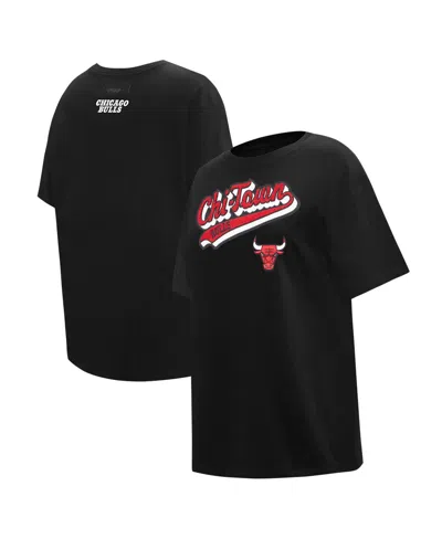 Shop Pro Standard Women's  Black Chicago Bulls Script Boyfriend T-shirt