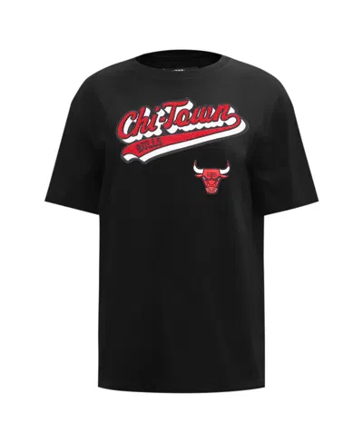 Shop Pro Standard Women's  Black Chicago Bulls Script Boyfriend T-shirt