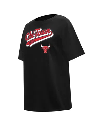 Shop Pro Standard Women's  Black Chicago Bulls Script Boyfriend T-shirt
