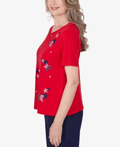 Shop Alfred Dunner Petite All American Embroidered Stars Top In Red