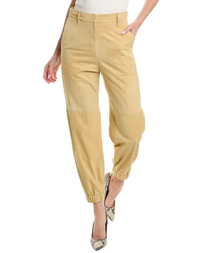 Shop Brunello Cucinelli Leather Pant In Yellow