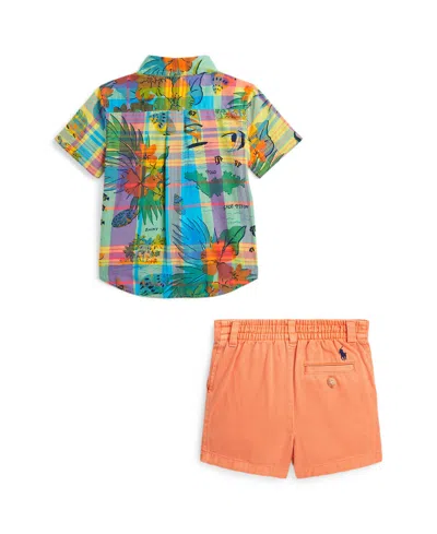 Shop Polo Ralph Lauren Baby Boys Cotton Madras Shirt And Chino Shorts Set In Island Hopping Tropical