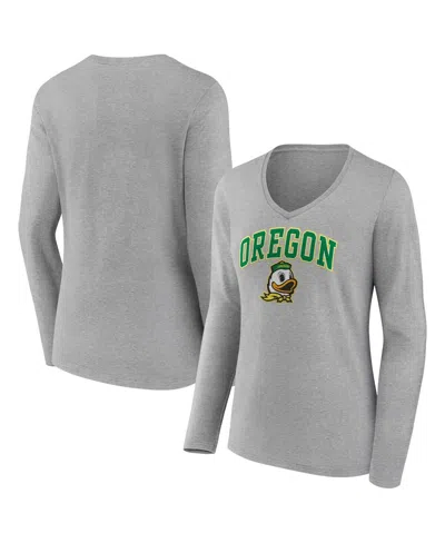 Fanatics Branded Heather Gray Oregon Ducks Evergreen Campus Long Sleeve V-neck T-shirt In Heather Gray