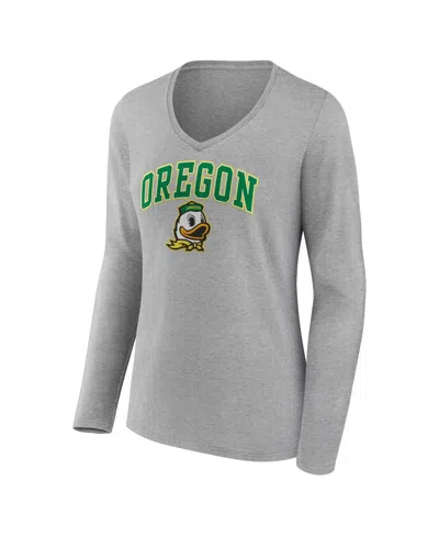 Fanatics Branded Heather Gray Oregon Ducks Evergreen Campus Long Sleeve V-neck T-shirt In Heather Gray
