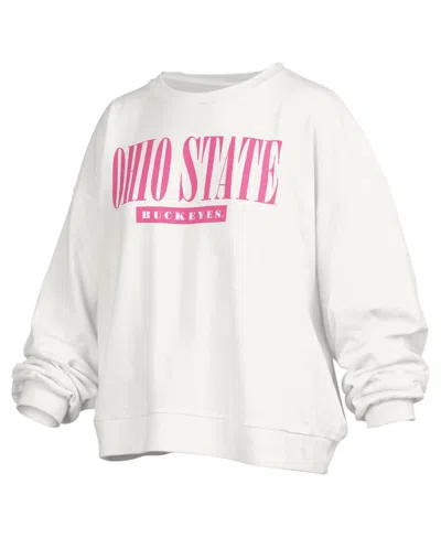 Shop Pressbox Women's  White Ohio State Buckeyes Sutton Janise Waist Length Oversized Pullover Sweatshirt