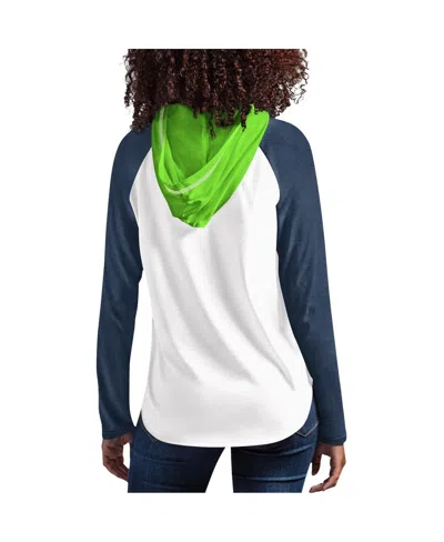 Shop G-iii 4her By Carl Banks Women's  White Seattle Seahawks Mvp Raglan Hooded Long Sleeve T-shirt