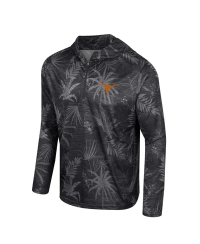 Colosseum Men's  Black Texas Longhorns Palms Printed Lightweight Quarter-zip Hooded Top In Black