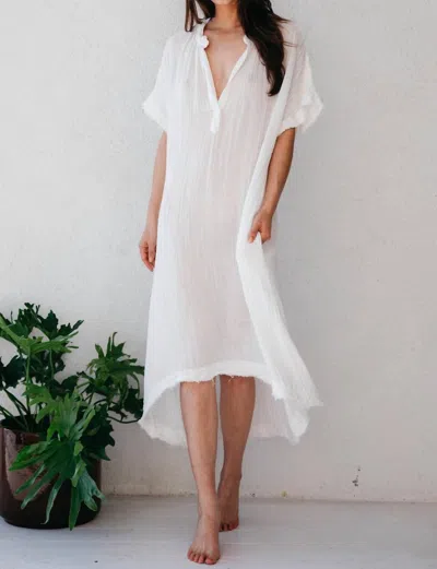 Shop 9seed Tunisia Lightweight Cotton Gauze Short Sleeve Caftan In White