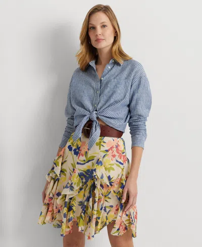 Shop Lauren Ralph Lauren Women's Linen Striped Shirt In Blue,white