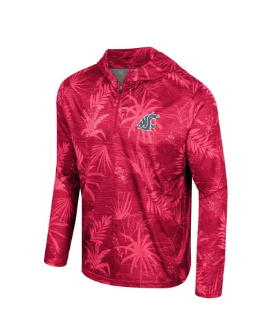 Colosseum Crimson Washington State Cougars Palms Printed Lightweight Quarter-zip Hooded Top In Crimson