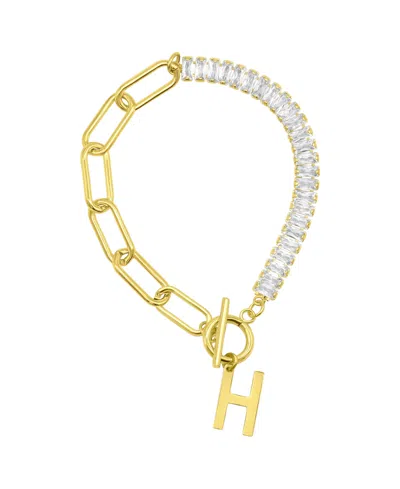 Shop Adornia 14k Gold-plated Half Crystal And Half Paperclip Initial Toggle Bracelet In Gold- H