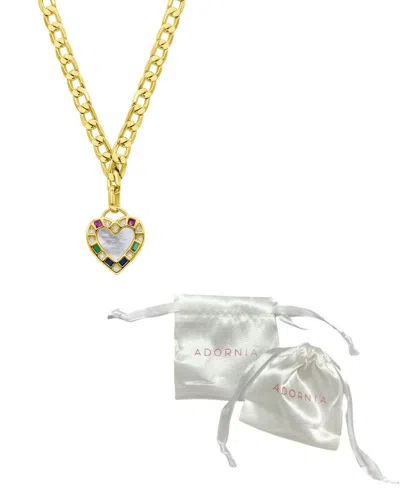 Adornia 14k Gold-plated Figaro Chain Mother-of-pearl Heart Necklace In White