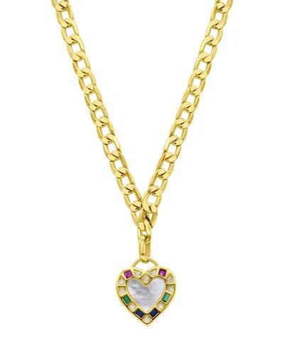 Adornia 14k Gold-plated Figaro Chain Mother-of-pearl Heart Necklace In White