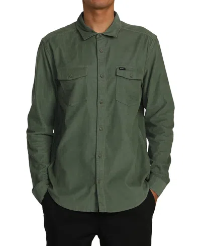 Shop Rvca Men's Freeman Cord Long Sleeve Shirt In Jade
