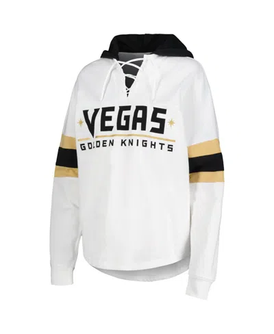 G-iii 4her By Carl Banks White/black Vegas Golden Knights Goal Zone Long Sleeve Lace-up Hoodie T-shi In White,black