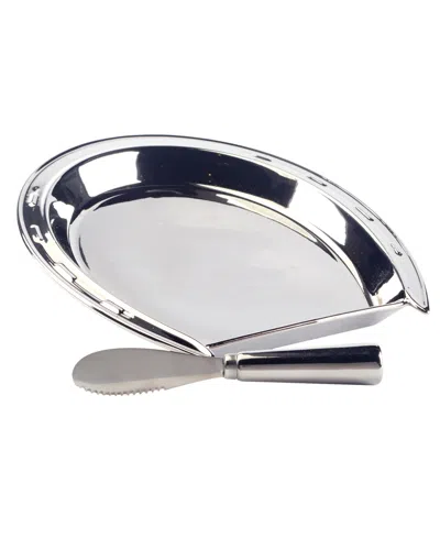 Certified International Derby Day At The Races Silver Plated 3-d Horseshoe Cheese Plate With Knife In Miscellaneous
