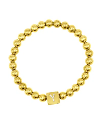 Shop Adornia 14k Gold-plated Initial Cube Stretch Bracelet In Gold- Y
