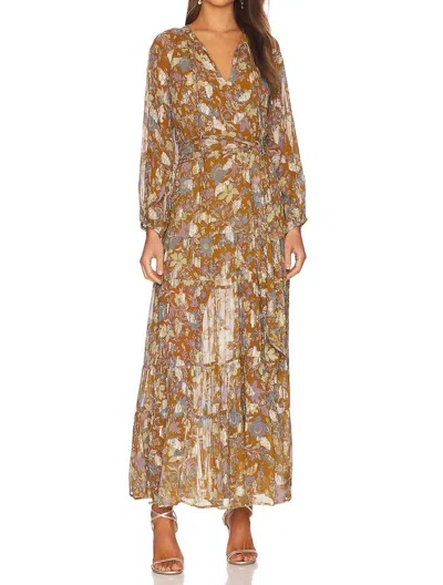 Shop Karina Grimaldi Grecia Print Dress In Camel Garden In Gold