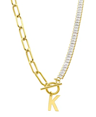 Adornia Crystal & Paper Clip Chain Initial Bracelet In Gold- K