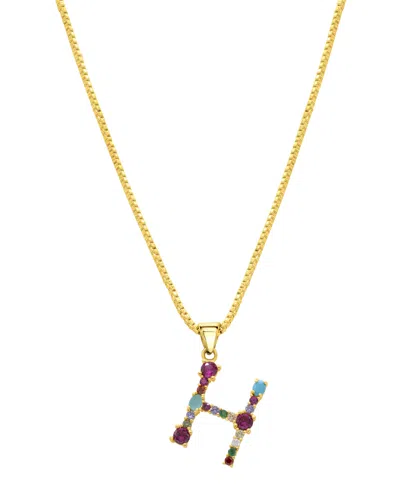 Shop Adornia 14k Gold-plated Multi Color Stone Initial Necklace In Gold- H