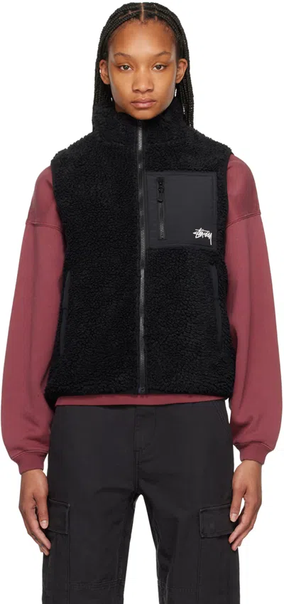 Shop Stussy Black Embroidered Reversible Vest