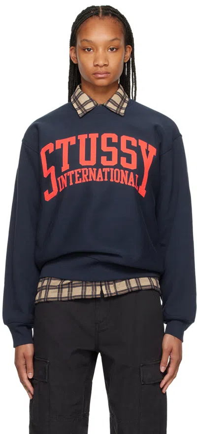 Shop Stussy Navy Screen-printed Sweatshirt