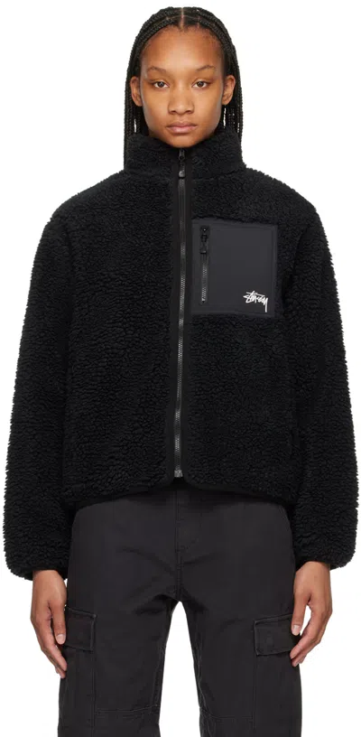 Shop Stussy Black Embroidered Reversible Jacket