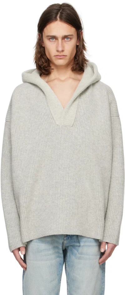 Shop Fear Of God Gray V-neck Hoodie In Dove Grey