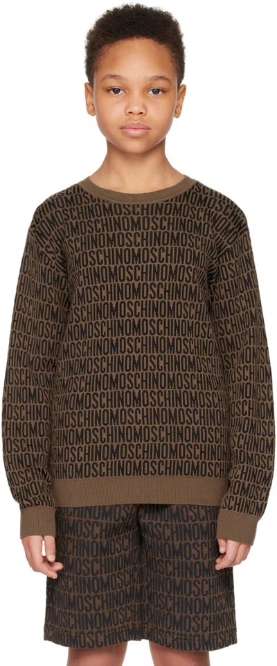 Shop Moschino Kids Brown Jacquard Sweater In 86196 Brown